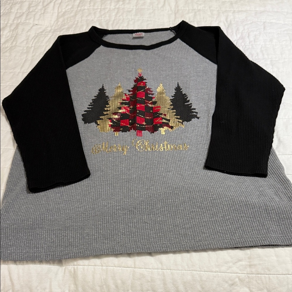 Holiday Time Christmas Tree Long Sleeve Shirt - Black and Gray